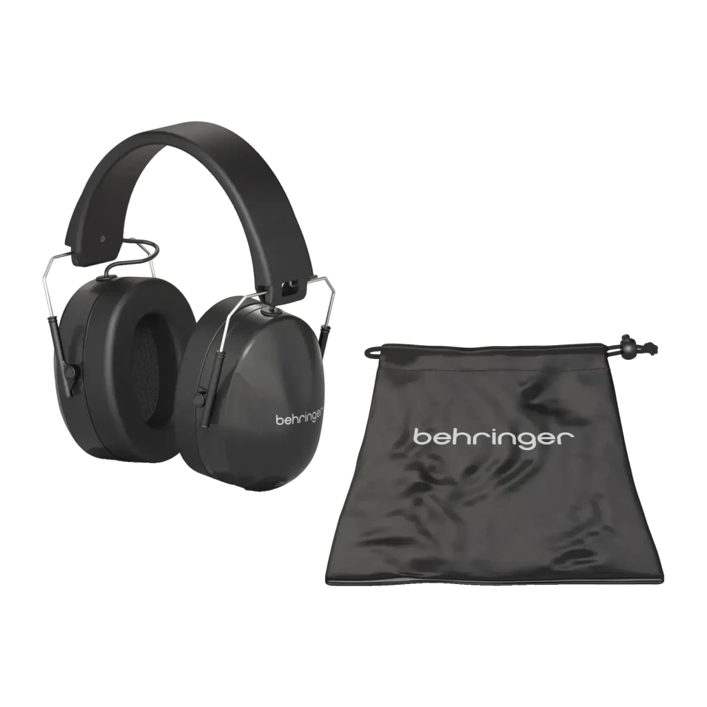 Casque Behringer DH80 Arceau Circum-aural Jack 3,5 mm, détail: casque noir et pochette de transport noire à cordon incluse