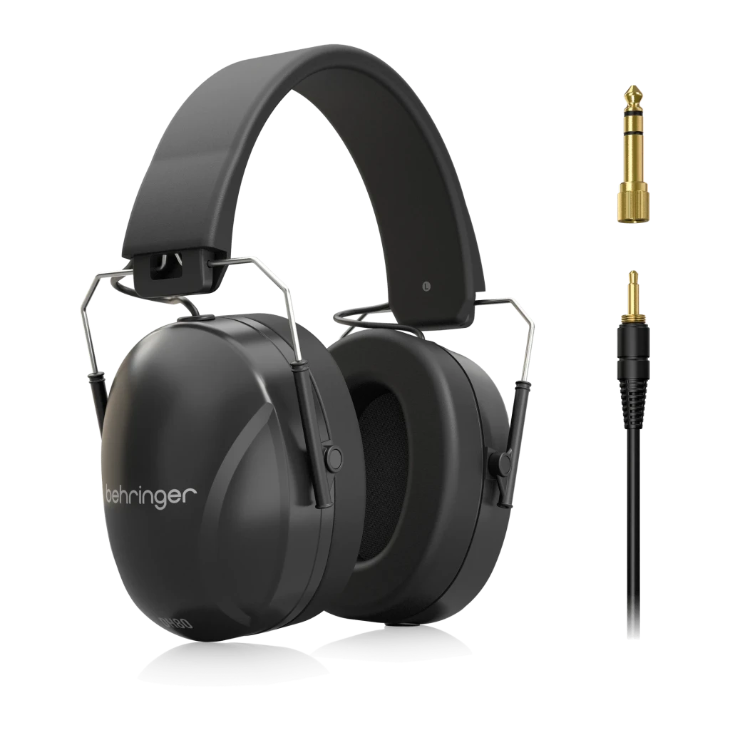 Casque Behringer DH80 Arceau Circum-aural Jack 3,5 mm, détail: casque noir avec adaptateur doré 6,35 mm et jack 3,5 mm inclus