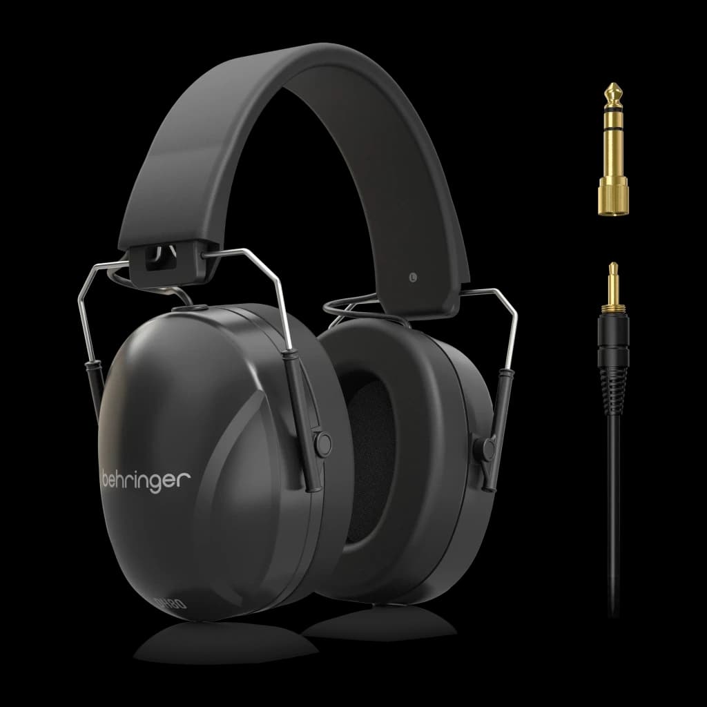 Casque Behringer DH80 Arceau Circum-aural Jack 3,5 mm, détail: casque noir avec adaptateur doré 6,35 mm et jack 3,5 mm inclus