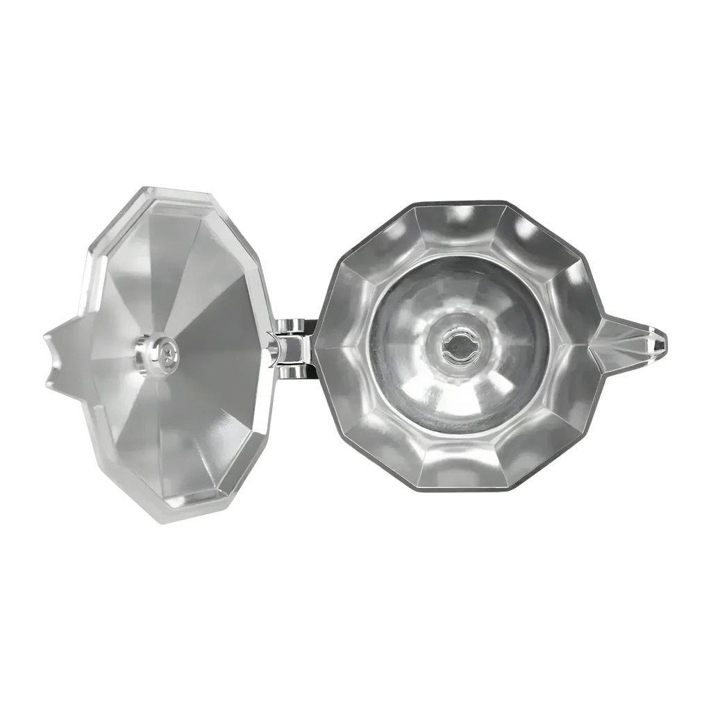 Cafetera italiana Orbegozo KF 600 Gas, Eléctrica, Vitrocerámica 6 tazas Plata, detalle: vista cenital con tapa abierta