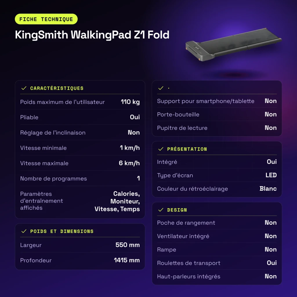 Passadeira KingSmith WalkingPad Z1 Fold Cinzento Dobrável 6km/h - características