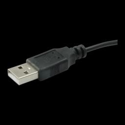 Ratón Conceptronic Negro Con cable Ambidiestro REGAS01B, detalle: conector USB-A metálico en primer plano sobre fondo negro