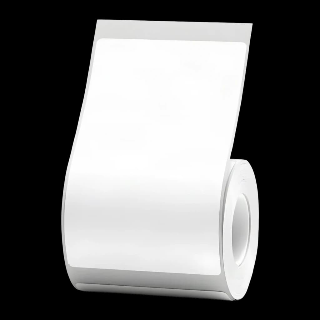 Etiquetas térmicas Niimbot 50×80mm 95 unid. Branco T50*80-95, detalhe: rolo em perspetiva com etiqueta desenrolada