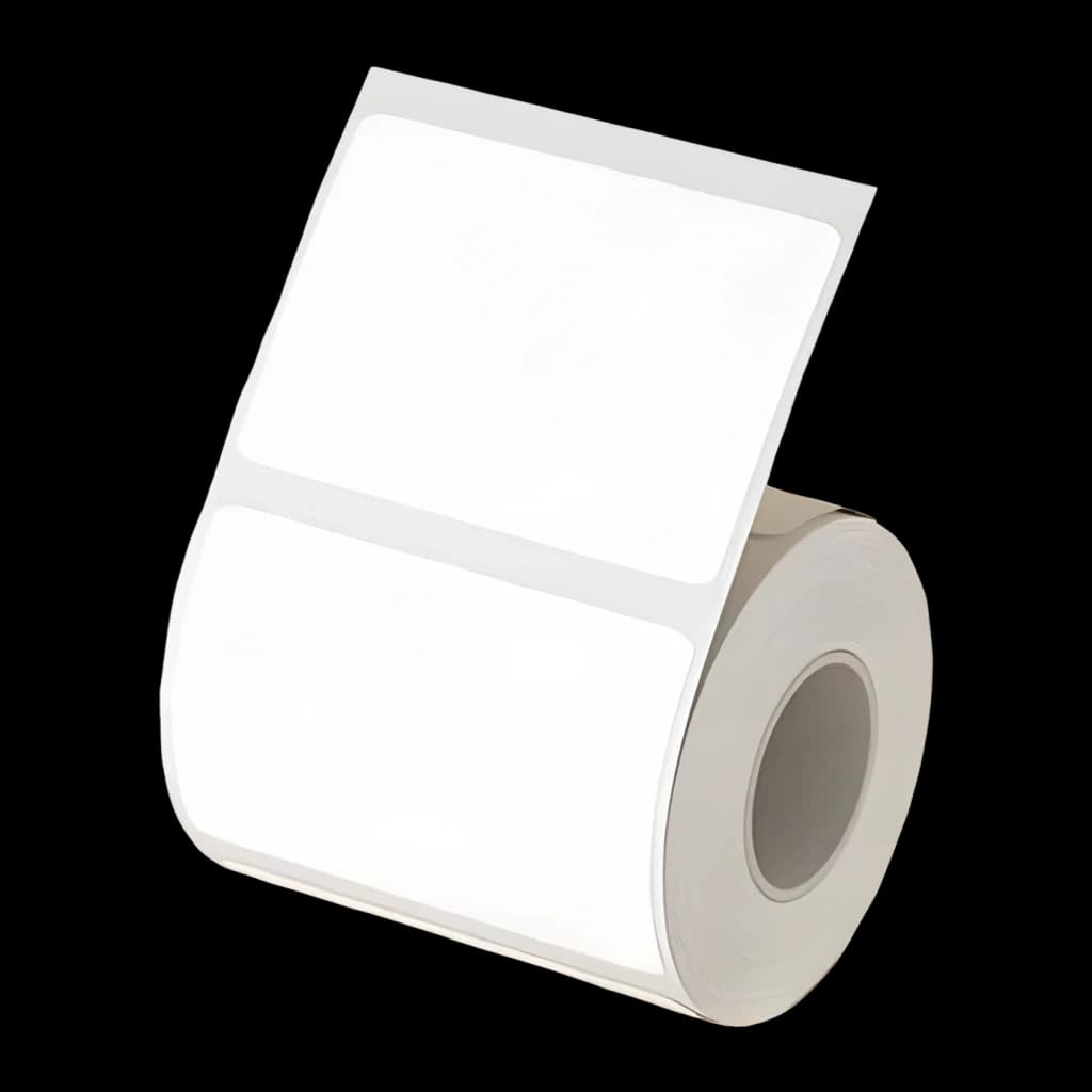 Etiquetas Térmicas Niimbot 50x30mm 230 un. para B21 Branco T50*30-230, detalhe: rolo em ângulo mostrando etiquetas