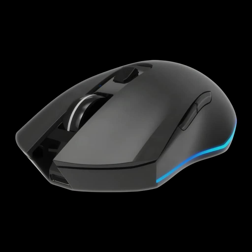 Ratón Gaming Gembird Firebolt Inalámbrico 3200 DPI RGB Negro MUSGW-6BL-02, vista en perspectiva: iluminación RGB azul