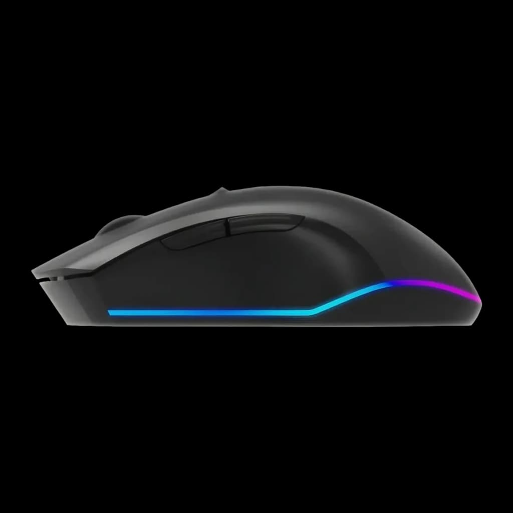 Ratón Gaming Gembird Firebolt Inalámbrico 3200 DPI RGB Negro MUSGW-6BL-02, vista lateral: iluminación RGB azul y violeta