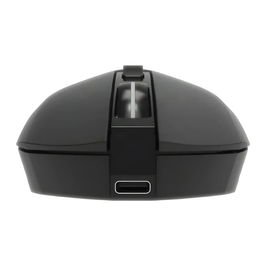 Souris Gaming Gembird Firebolt Sans Fil 3200 DPI RGB Noir MUSGW-6BL-02, vue avant: port USB-C de charge et molette