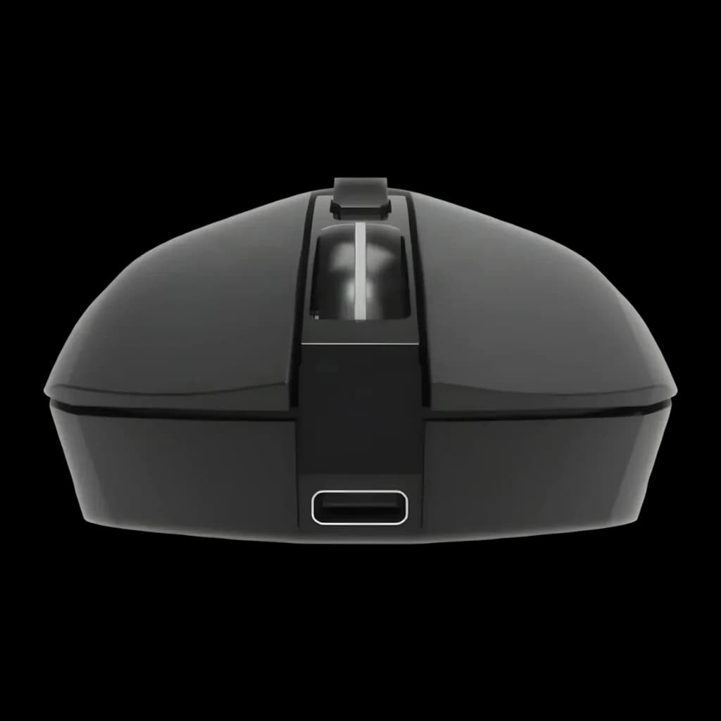 Ratón Gaming Gembird Firebolt Inalámbrico 3200 DPI RGB Negro MUSGW-6BL-02, vista frontal: puerto USB-C de carga y rueda