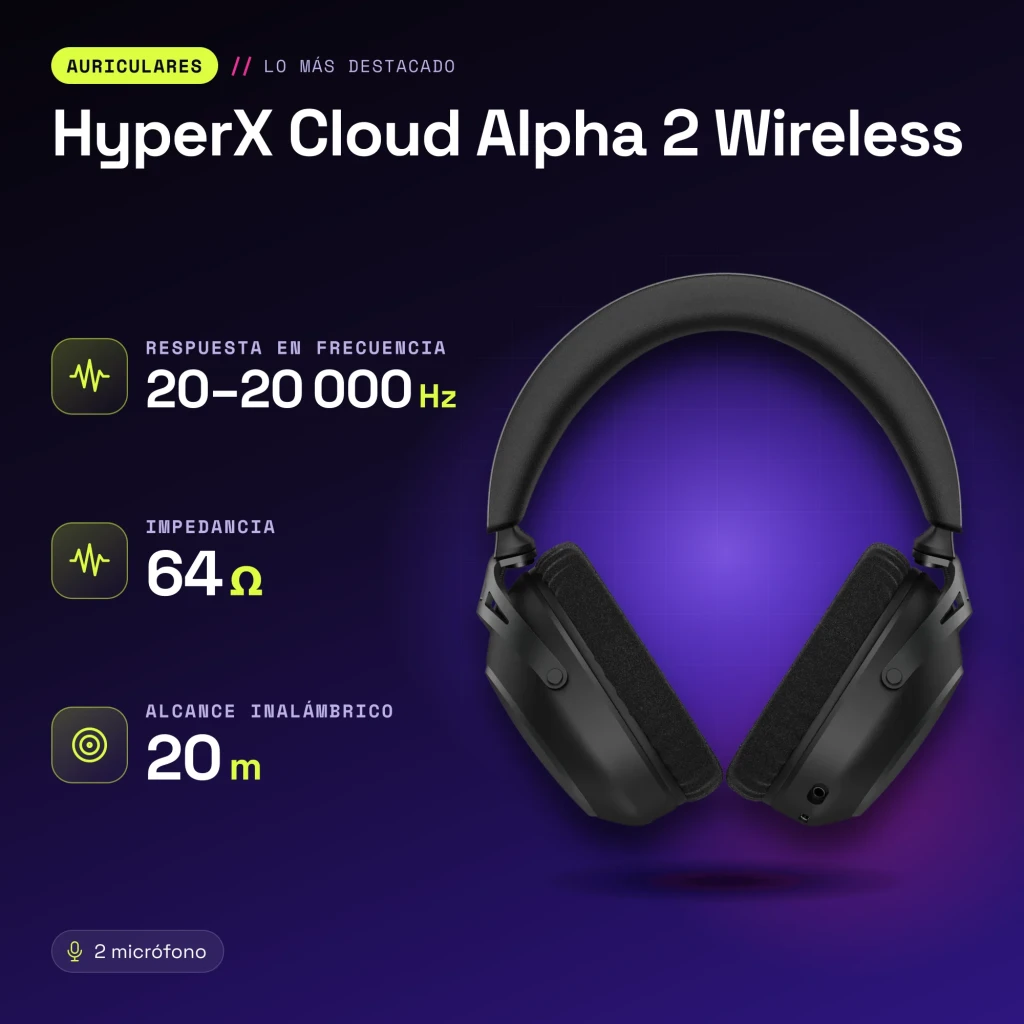 Casque Gaming HyperX Cloud Alpha 2 Wireless Sans Fil Microphone - caractéristiques