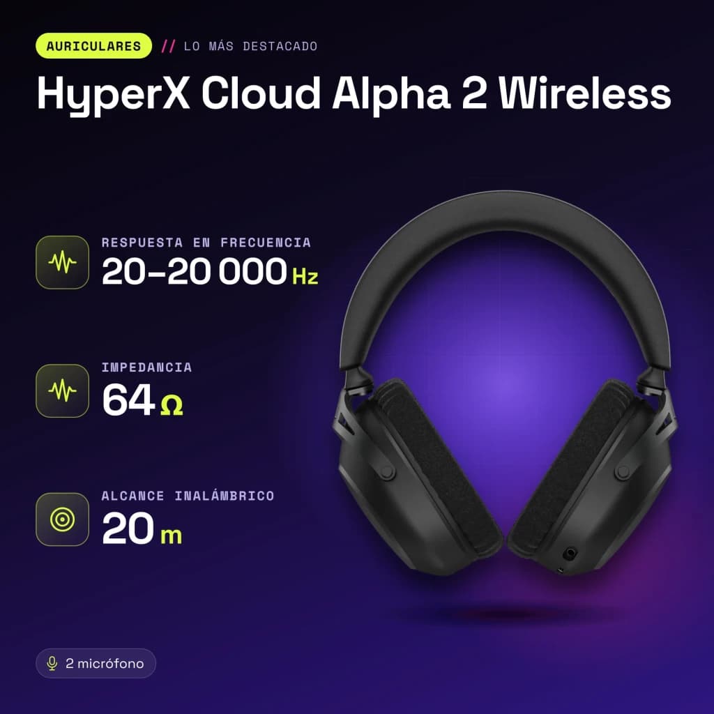 Casque Gaming HyperX Cloud Alpha 2 Wireless Sans Fil Microphone - caractéristiques