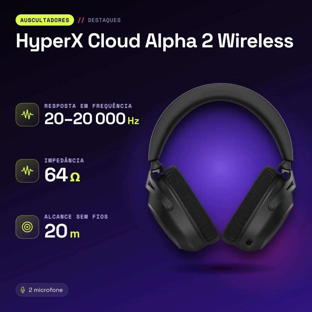 Casque Gaming HyperX Cloud Alpha 2 Wireless Sans Fil Microphone - caractéristiques