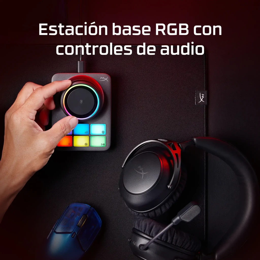 Casque Gaming HyperX Cloud Alpha 2 Wireless Sans Fil Microphone, station de base RGB avec molette et boutons audio éclairés