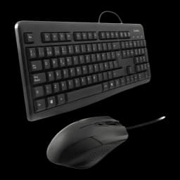 Combo CoolBox Kit Clavier + Souris USB 1600DPI Noir QWERTY, vue en perspective: clavier complet et souris filaire sur fond