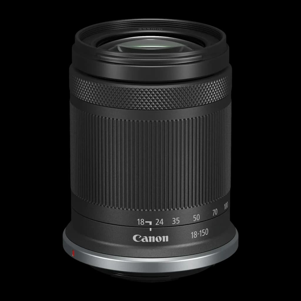 Objetivo fotográfico Canon RF-S 18-150mm IS STM Negro APS-C F3.5-6.3, vista frontal: cuerpo estriado, anillo zoom con marcas