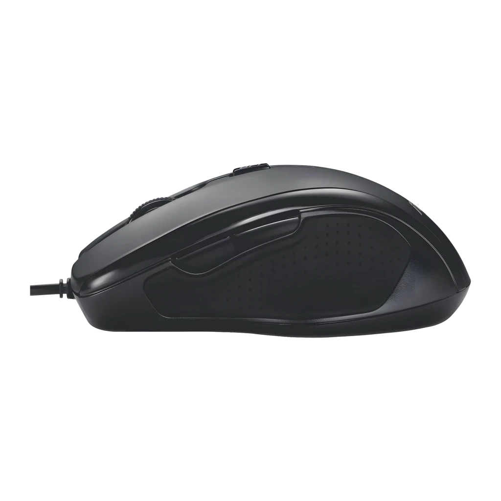 Ratón ASUS UX300 Pro Negro Con cable Ergonómico, vista lateral: perfil ergonómico, agarre texturizado y cable visible