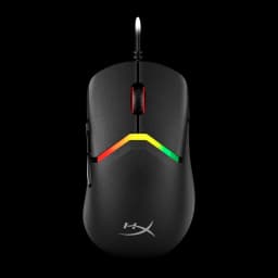Souris Gaming HyperX Pulsefire Saga 3200 DPI RGB Noir, vue lifestyle: sur bureau avec moniteur OMEN affichant Valorant