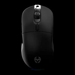 Souris Gaming Krom Komet Sans Fil 2400 DPI RGB Noir, vue du dessus: molette, bouton DPI, logo Krom et éclairage RGB à la base