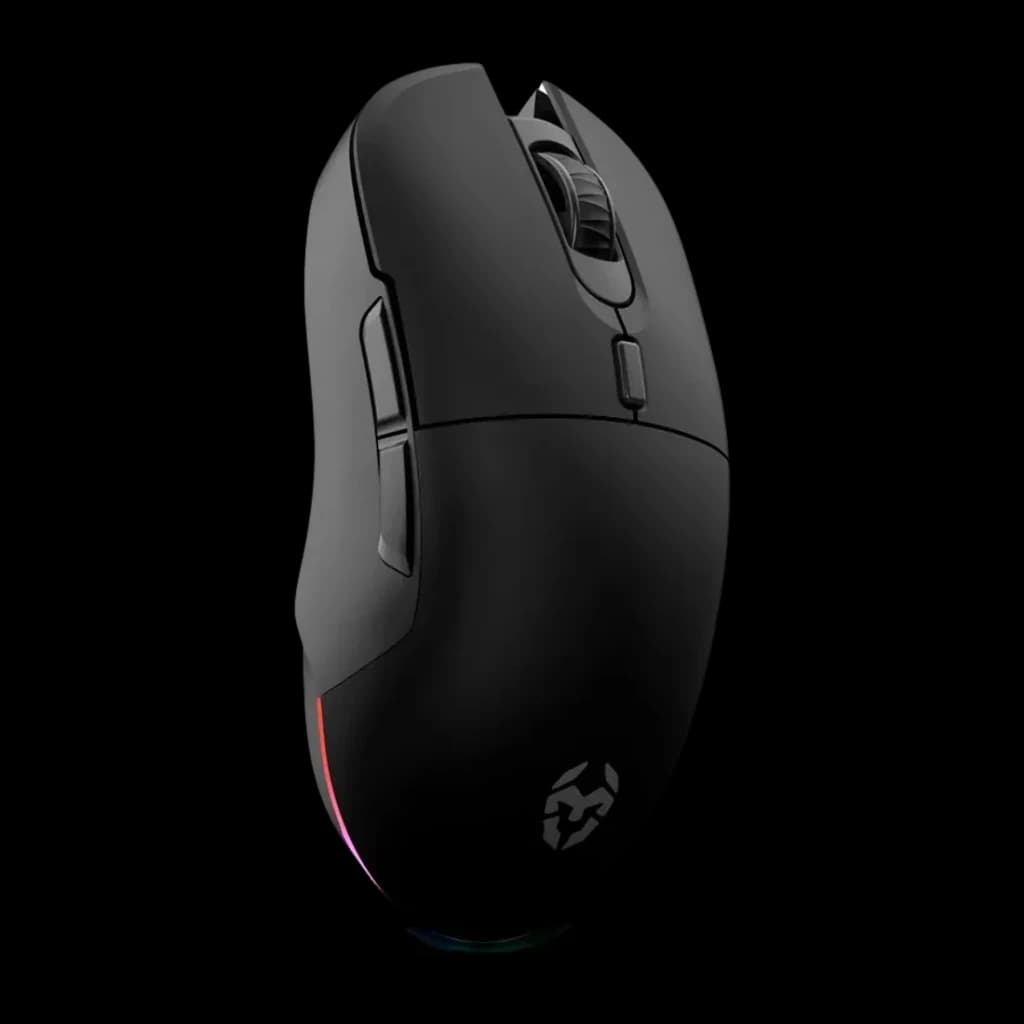 Souris Gaming Krom Komet Sans Fil 2400 DPI RGB Noir, vue latérale: boutons latéraux, molette et éclairage RGB à la base