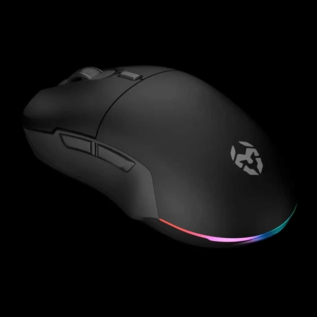 Souris Gaming Krom Komet Sans Fil 2400 DPI RGB Noir, vue latérale: éclairage RGB sur la base et logo Krom sur le côté droit