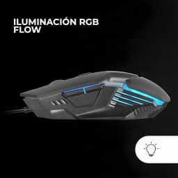Souris Gaming Mars Gaming MM024 RGB Flow Filaire USB 4000 DPI Noir, vue latérale: éclairage RGB Flow bleu sur les fentes