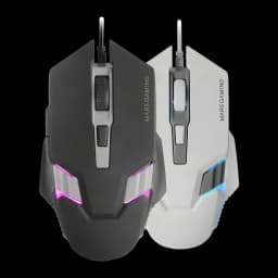 Souris Gaming Mars Gaming MM024 RGB Flow Filaire USB 4000 DPI Noir, vue dessus: modèle noir avec RGB rose aux côtés