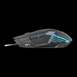 Souris Gaming Mars Gaming MM024 RGB Flow Filaire USB 4000 DPI Noir, vue latérale: éclairage RGB bleu sur le panneau latéral