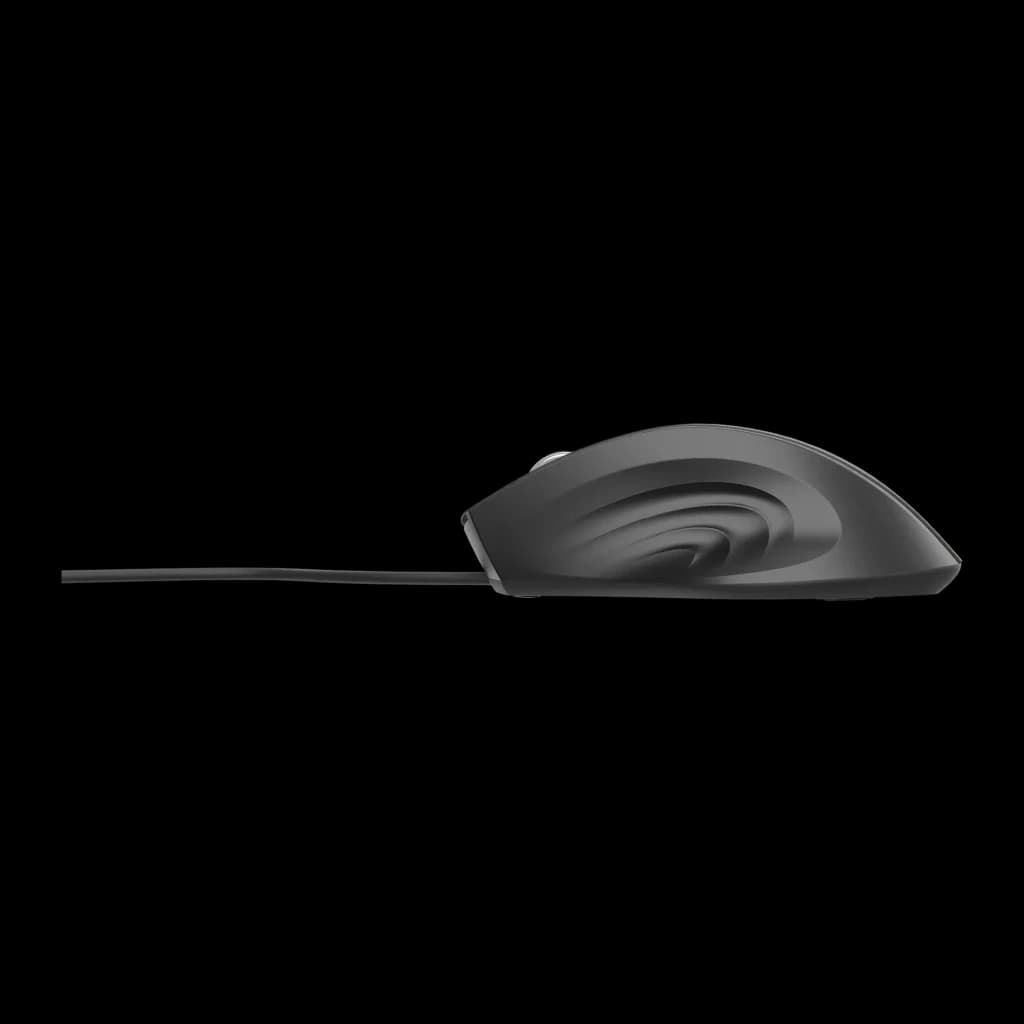 Ratón Gembird Negro Con cable USB Ergonómico MUS-4B-02, vista lateral: perfil ergonómico con curvas y cable USB visible