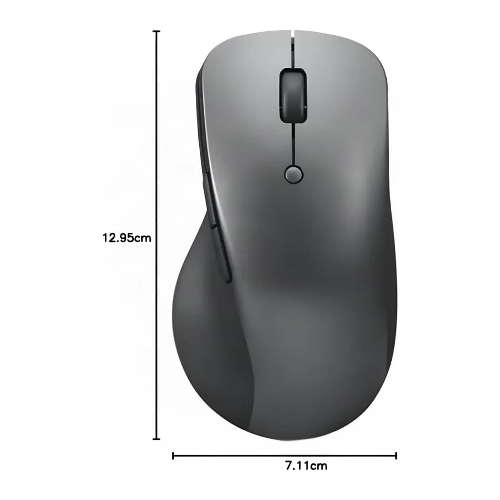 Souris Lenovo ThinkPad Professional Bluetooth Rechargeable Mouse Gris Ergonomique 4Y51J62544, vue du dessus avec dimensions