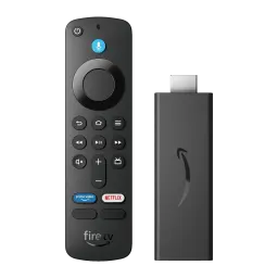 Leitor Multimédia Amazon Fire TV Stick HD 1080p 60fps, vista frontal: comando com botão Alexa, teclas Prime Video e Netflix