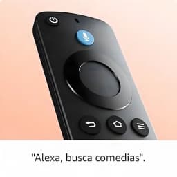 Leitor Multimédia Amazon Fire TV Stick HD 1080p 60fps, detalhe comando: botão Alexa azul, roda de navegação e teclas início