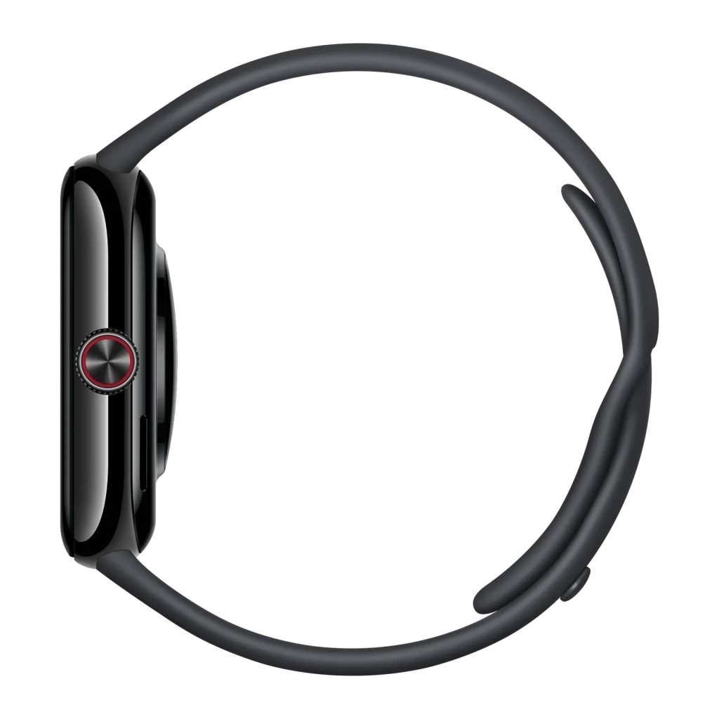 Vivo Watch GT 2 Negro NFC GPS y Llamadas Monitor de Salud SpO2, detalle lateral: corona giratoria roja y caja negra