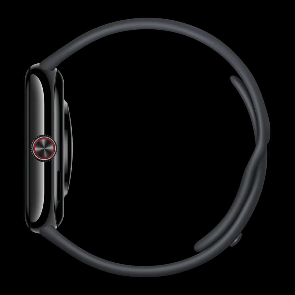 Vivo Watch GT 2 Negro NFC GPS y Llamadas Monitor de Salud SpO2, detalle lateral: corona giratoria roja y caja negra