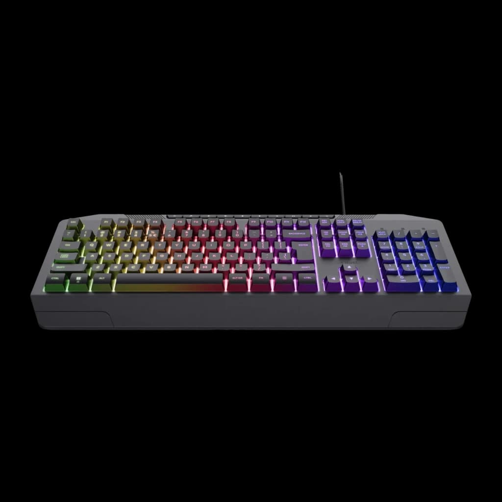 Teclado Gaming Trust GXT 836 Evocx Membrana RGB Espanhol Preto, vista em perspectiva: retroiluminação RGB multicolor nas
