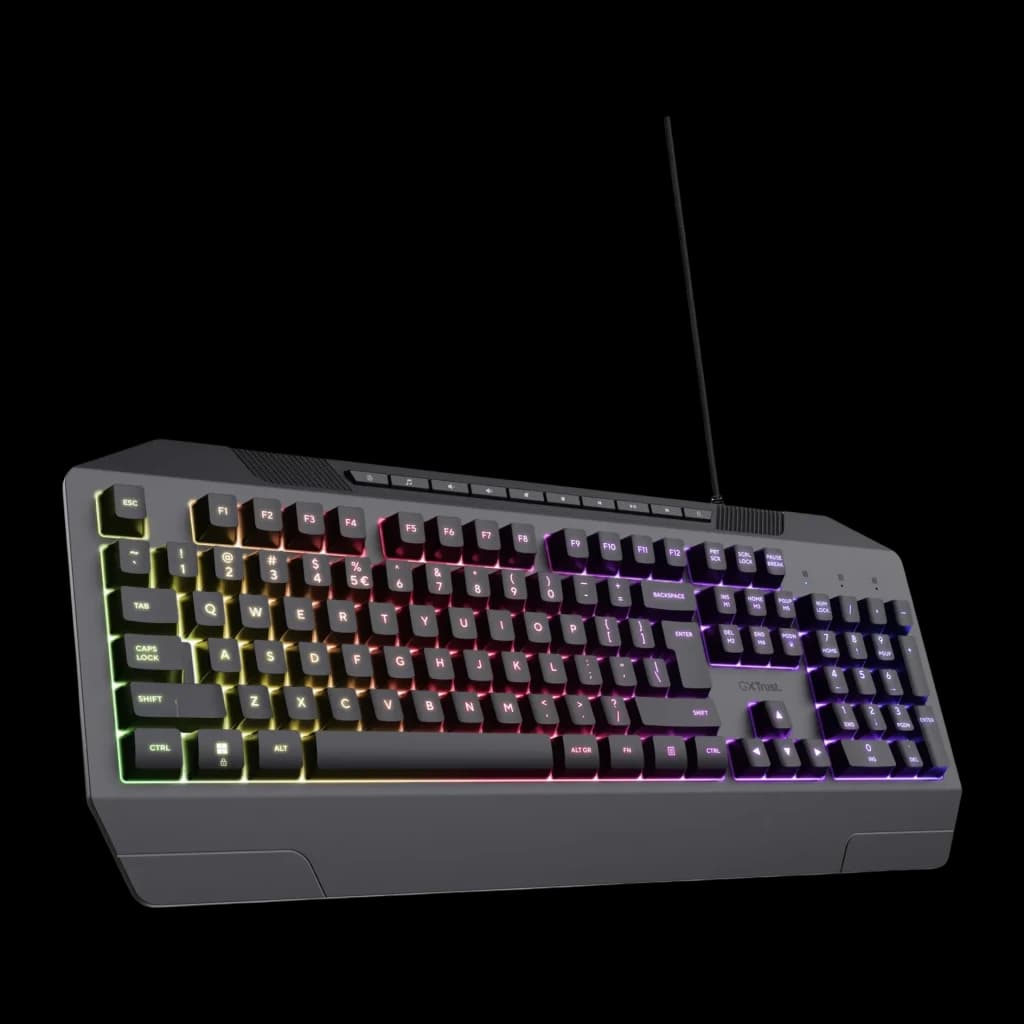 Teclado Gaming Trust GXT 836 Evocx Membrana RGB Espanhol Preto, vista em perspetiva: retroiluminação RGB multicolor nas