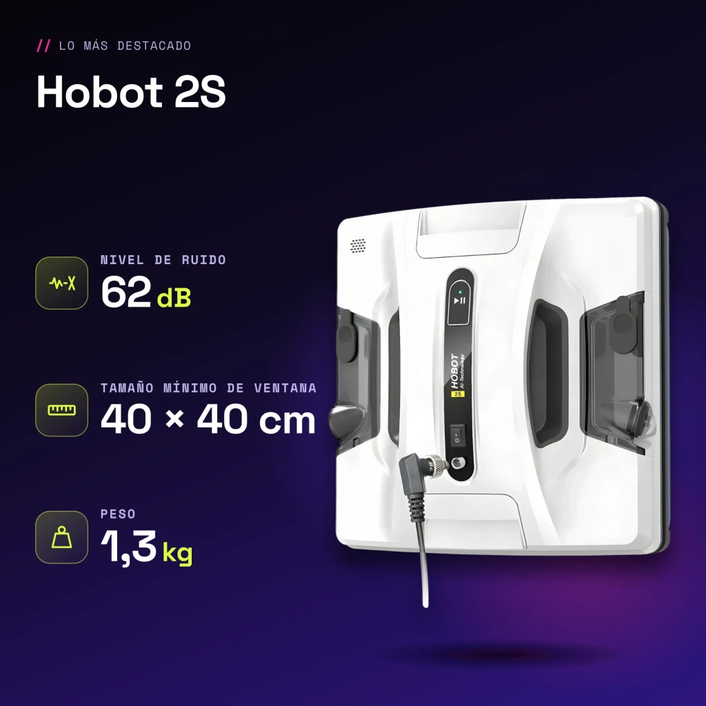 Robot limpiacristales Hobot 2S Blanco 20min 62 dB - características