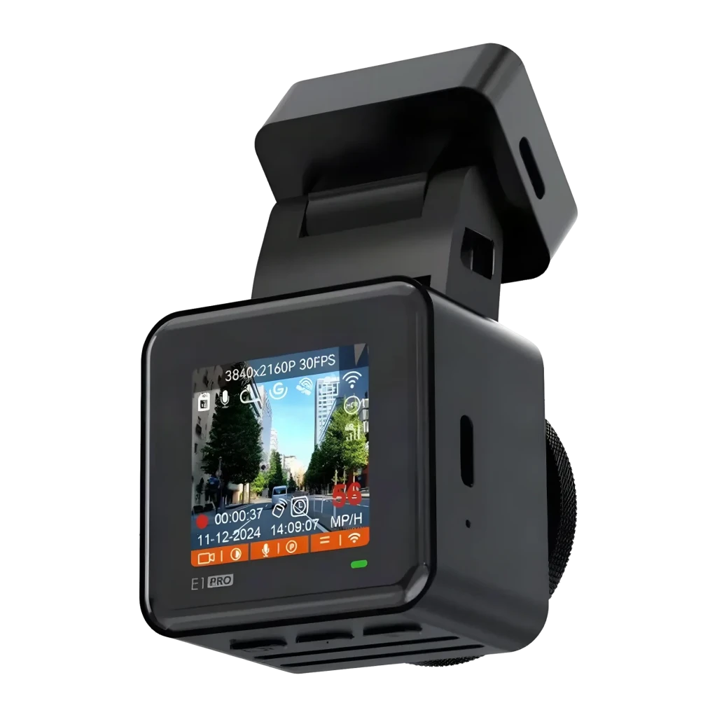 Dashcam Vantrue E1 Pro 1 Canal 4K HDR GPS, vue arrière: écran LCD actif affichant enregistrement 3840x2160P 30FPS avec date