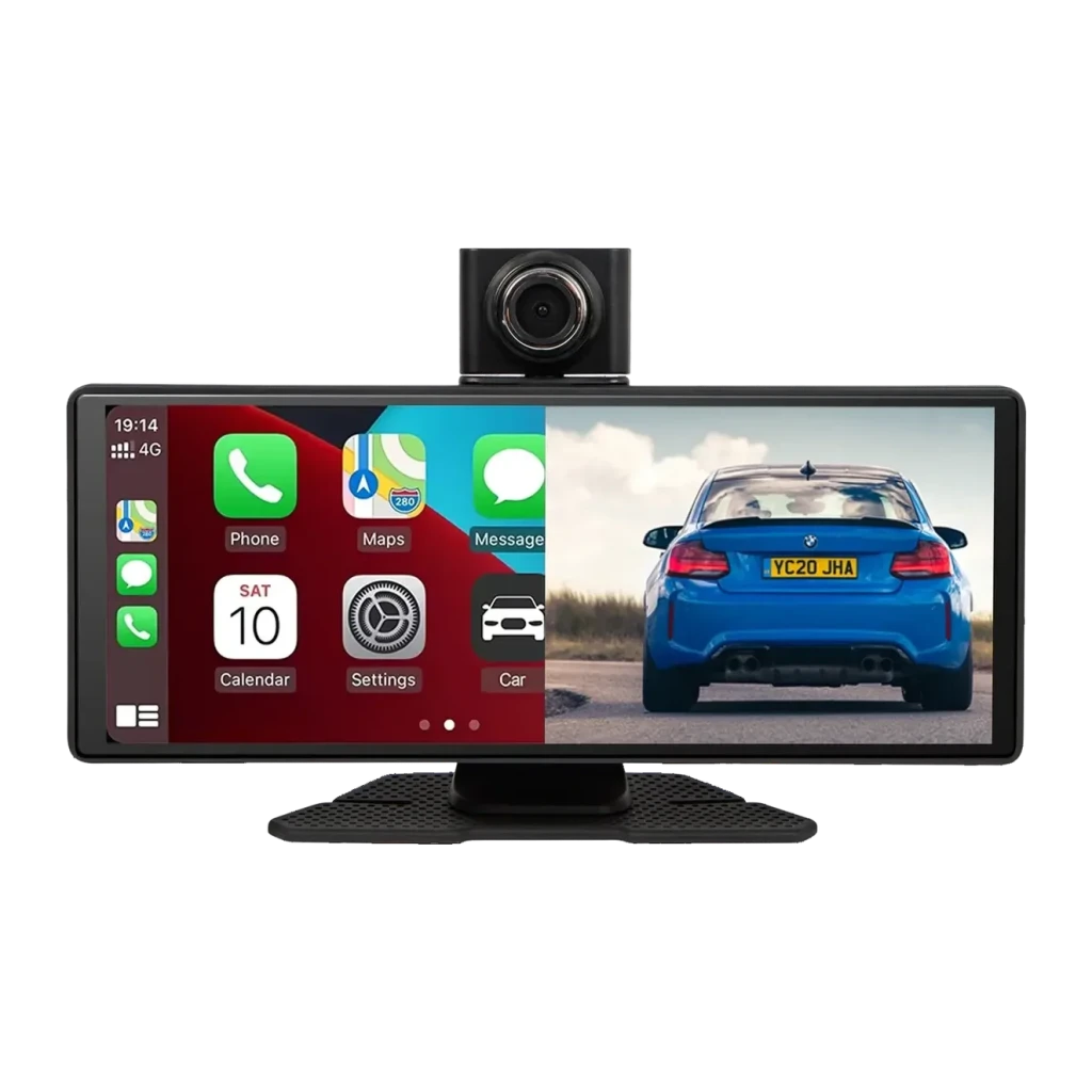 Ecrã para carro Blow 78-430 CarPlay sem fios com gravador de vídeo e câmara traseira, vista frontal: ecrã dividido