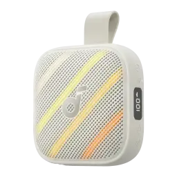 Altavoz portátil Anker Soundcore Boom Go 3i IP68 15W 24h Blanco, vista frontal: rejilla con luces LED degradado