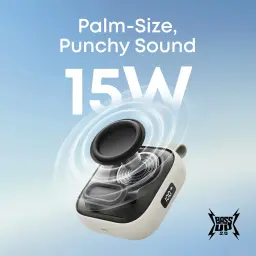 Altavoz portátil Anker Soundcore Boom Go 3i IP68 15W 24h Blanco, infografía: altavoz en perspectiva con ondas de sonido