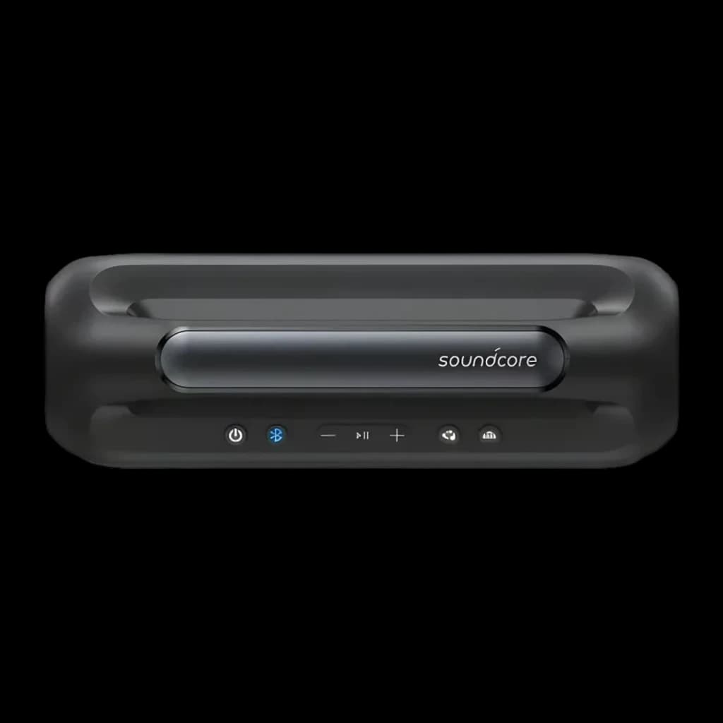 Altavoz portátil Anker Soundcore Boom 2 SE IPX7 30W 18h Negro, detalle superior: panel de control con botones Bluetooth