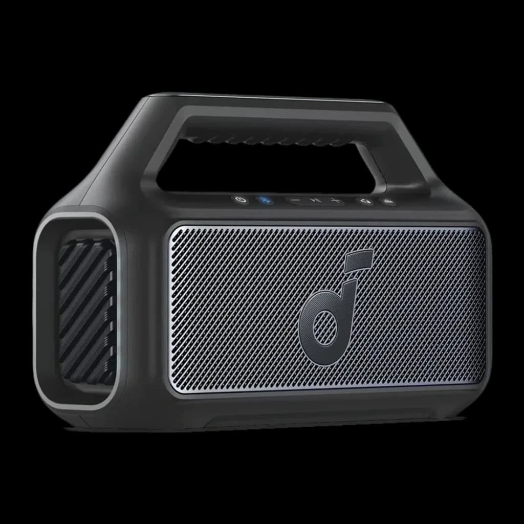 Altavoz portátil Anker Soundcore Boom 2 SE IPX7 30W 18h Negro, detalle: rejilla frontal metálica, logo Soundcore y asa