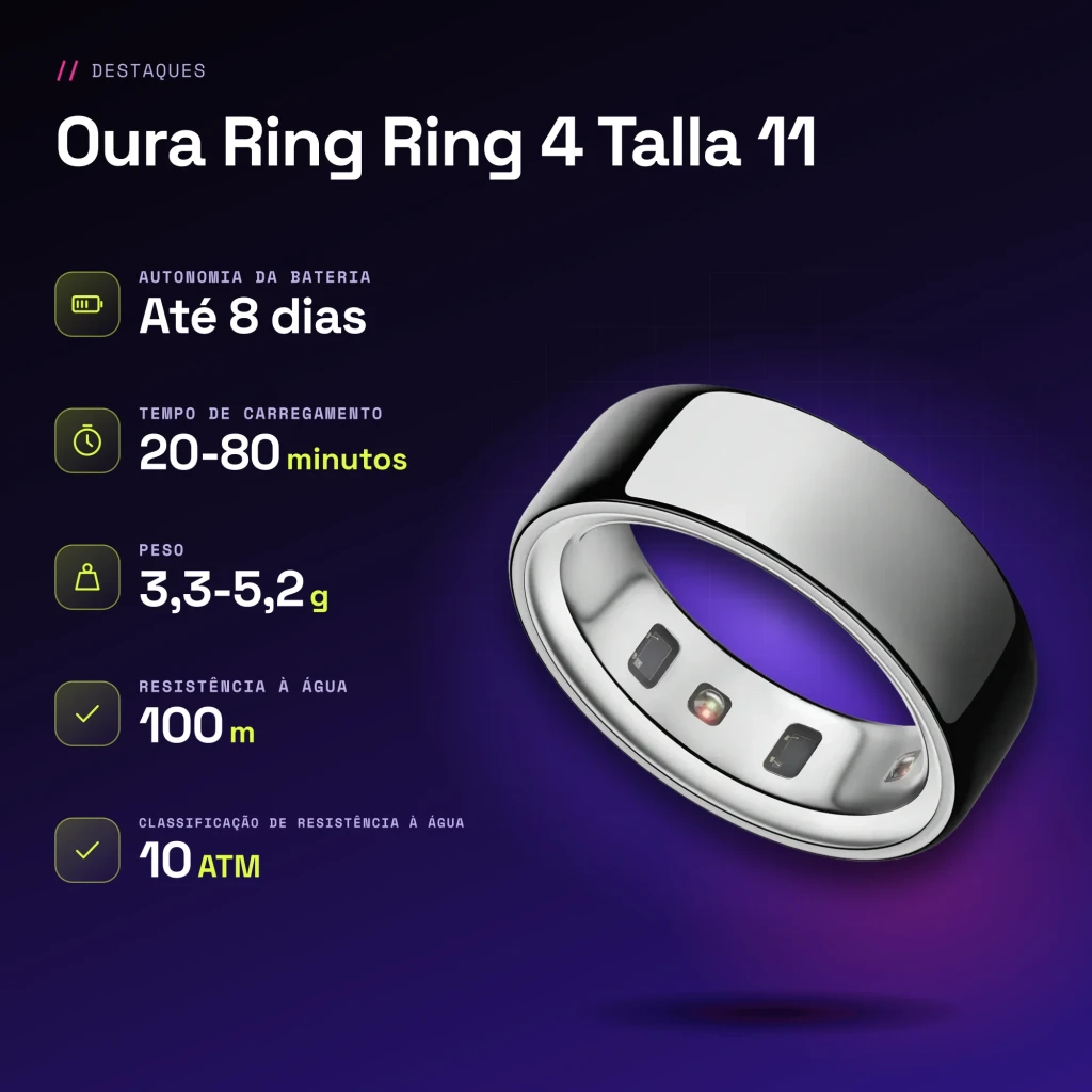 Oura Ring 4 – Anel Inteligente, Tamanho 11, Prata - características