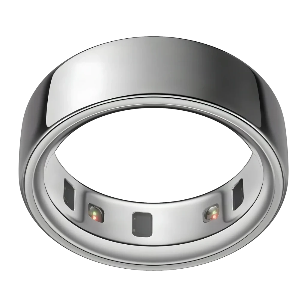 Oura Ring 4 Tamanho 11 Prata Temperatura Corporal Bateria 8 Dias Titânio, detalhe interior: sensores óticos e elétrodos