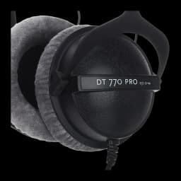 Casque Beyerdynamic DT 770 Pro 250 Ω Arceau Circumaural Câble Jack 3,5 mm Noir, détail: coussin en velours gris et coque