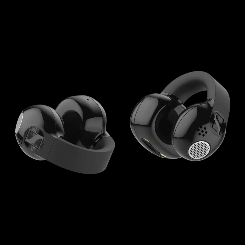 Auriculares Sennheiser ACCENTUM Clip Open-Ear Bluetooth 6.0 9h (36h con estuche) Negro, detalle: clip auricular y rejilla