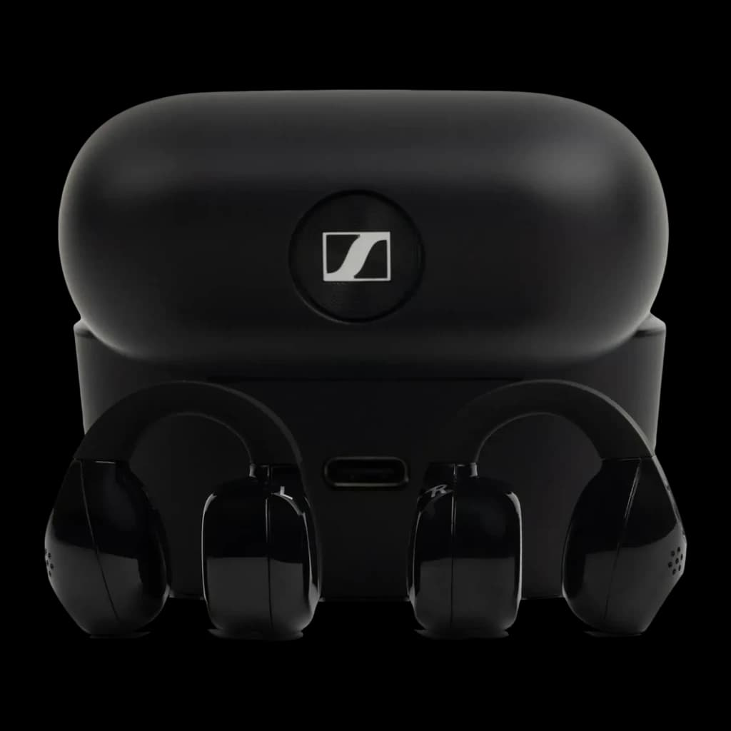 Auriculares Sennheiser ACCENTUM Clip Open-Ear Bluetooth 6.0 9h (36h con estuche) Negro, vista trasera: estuche cerrado