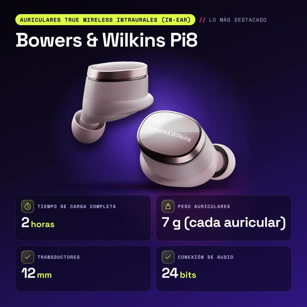 Auriculares true wireless Bowers & Wilkins Pi8 Cancelamento de Ruído In-Ear TWS Malva - características