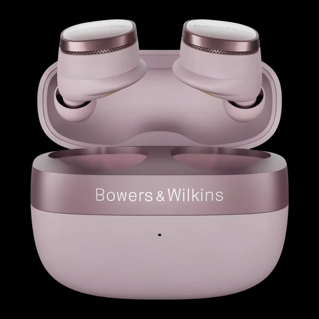 Auriculares true wireless Bowers & Wilkins Pi8 Cancelamento de Ruído TWS Malva, detalhe: estojo aberto com auriculares