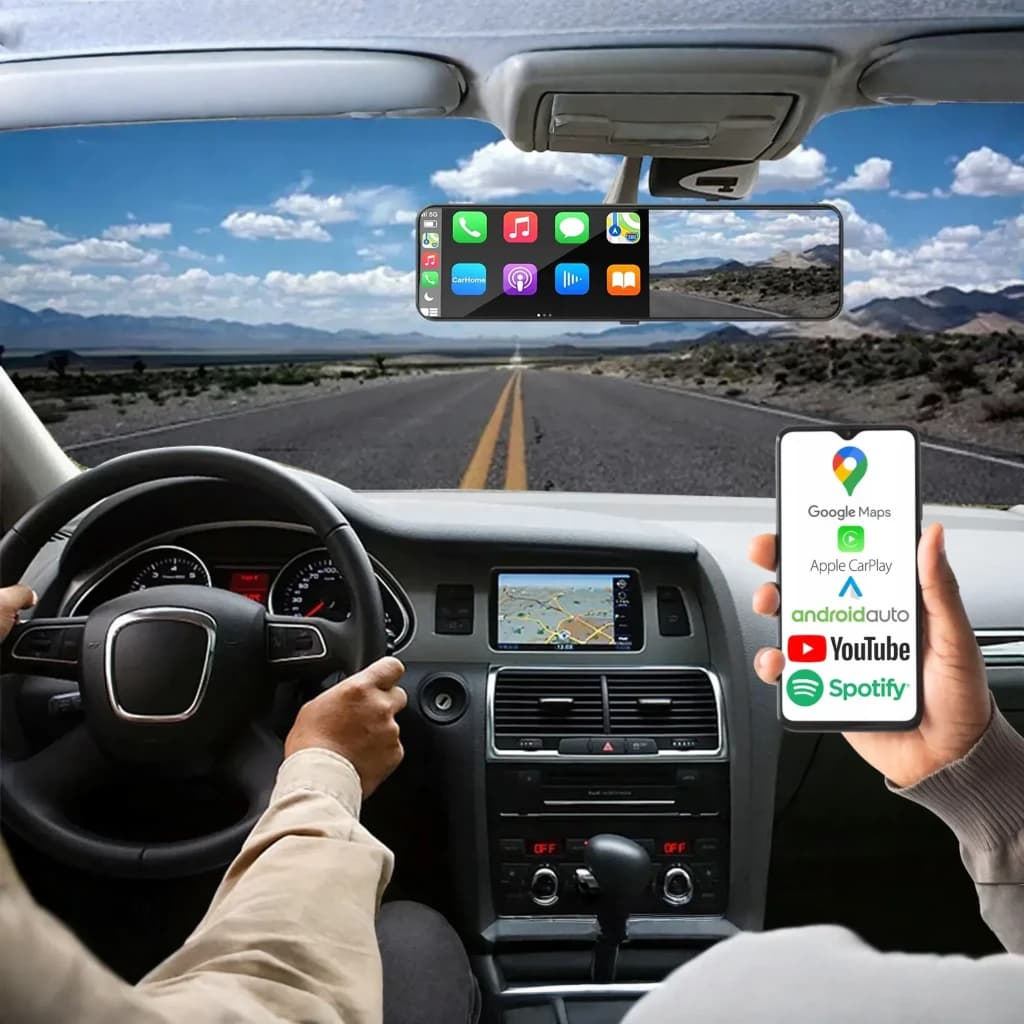 Ecrã para Carro BLOW BlackBox DVR F620 Preto CarPlay Android Auto 10,88 polegadas Táctil, em uso: montado no espelho