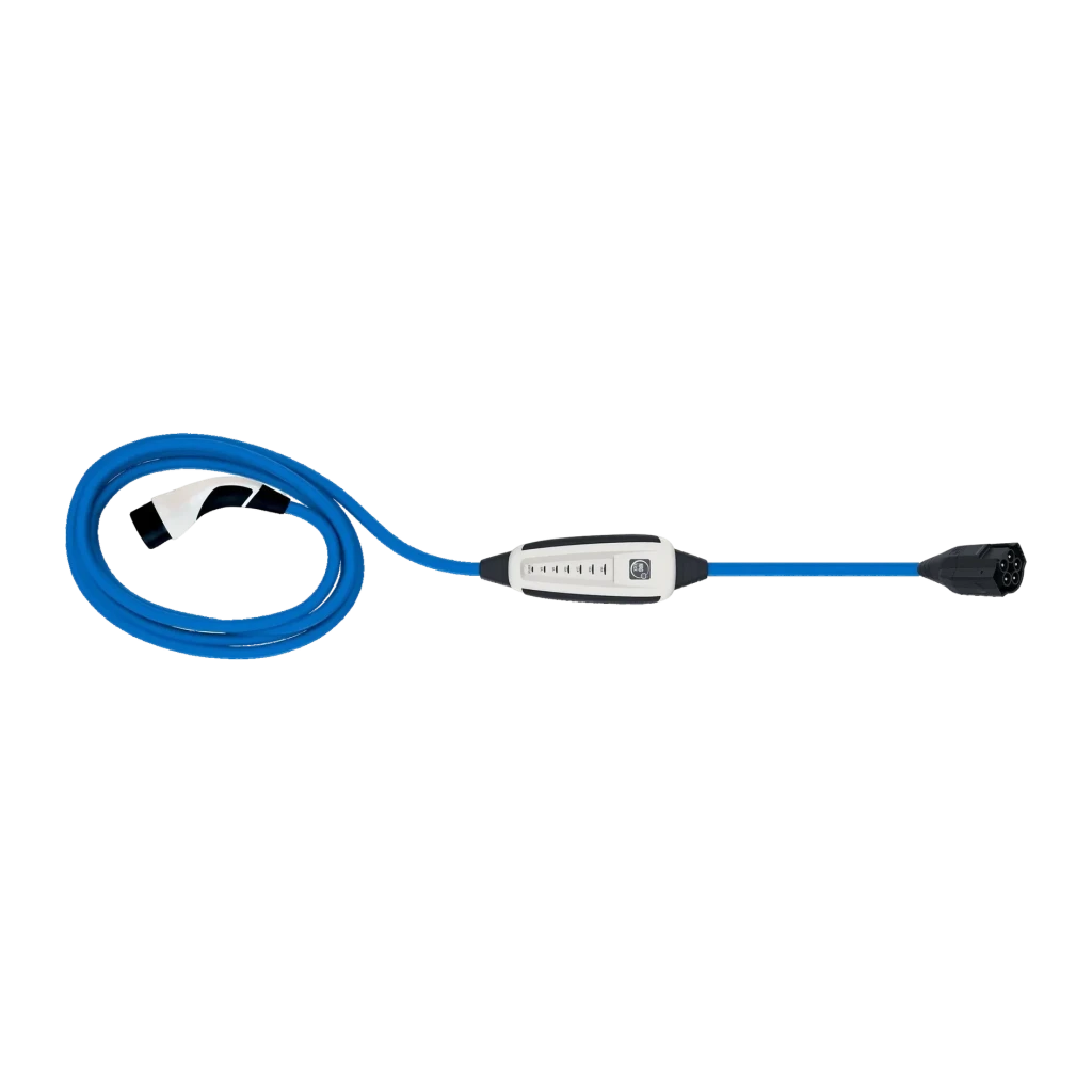 Carregador Portátil NRGkick Light Set Optimal Branco 11kW Tipo 2 5m, vista frontal: unidade de controlo branca com cabo
